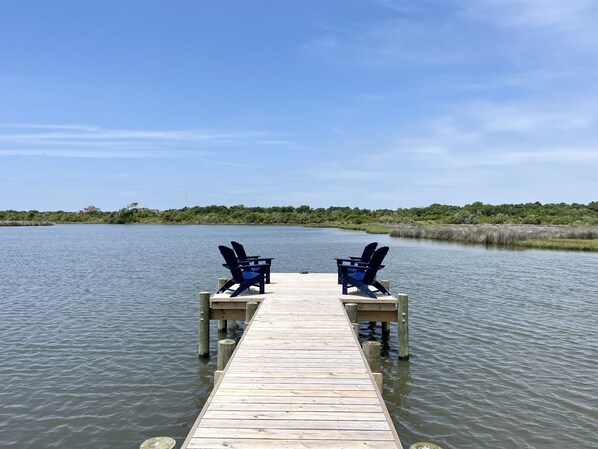 Private dock with seating. 