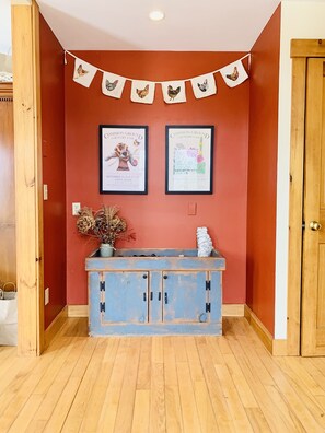 Cozy kitchen alcove and pantry closet (to R)