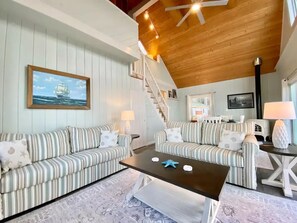 Open Concept Living/Dining w/ View Of 2nd Floor Primary Loft Bedroom