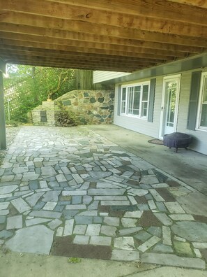 Spacious patio.  Firepit and BBQ grill