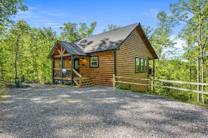 The entrance and driveway to the front door of the cabin.