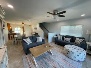 Comfortable, cozy, beachy main living area.