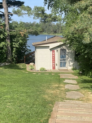 Steps leading down to the cabin