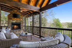 Gas log fireplace with a view