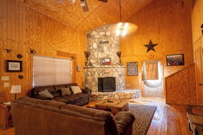 Living room view with fireplace