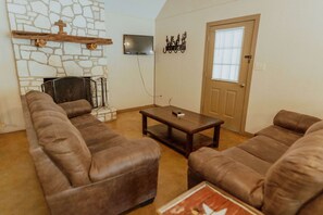 Living room view with fireplace