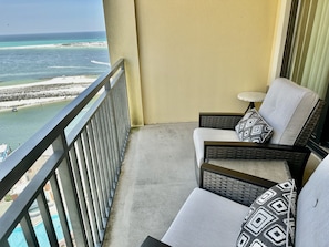 2 recliners on balcony off den