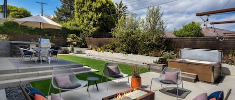 5 separate seating areas outside at this fabulous property provide everyone space