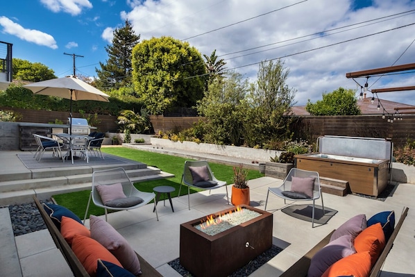 5 separate seating areas outside at this fabulous property provide everyone space