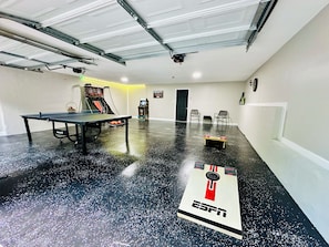 Game Room- Ping Pong Table, Corn Hole, Darts, Marvel Arcade, Basketball & More!