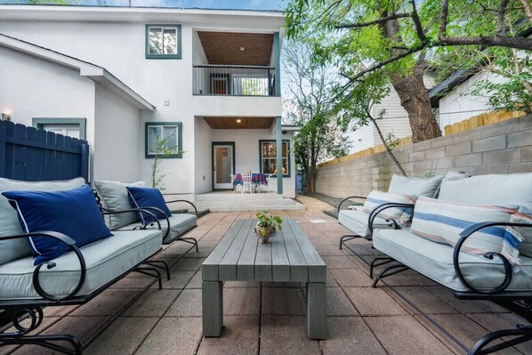 One of four tree shaded patios