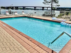 Close-up of the community pool area, ready for relaxation