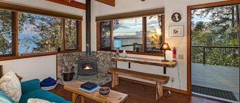 Relax by the fireplace and watch the sun set from the westside of San Juan Island in The Lookout!