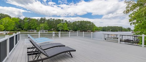 Enjoy the sun and relax on our comfortable lounge chair located on the dock.