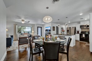 Dining room table seating for six.