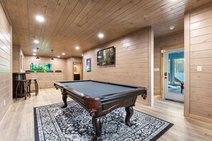 Entertainment Room Featuring a Full-Size Pool Table + Theater - Basement