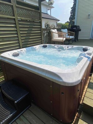 Hot tub is now gated for safety.