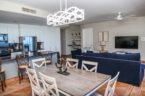 Open floor plan dining room living room kitchen