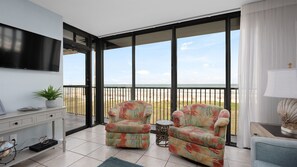 Living room with beach views