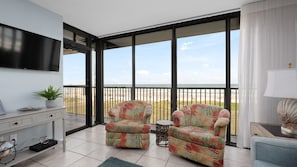 Living room with beach views