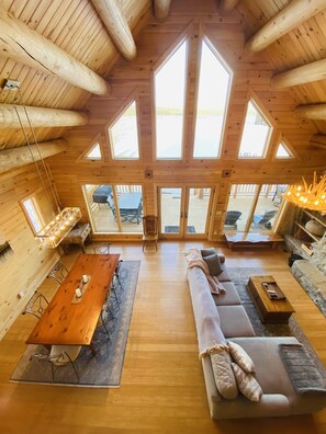 View of the dining room from upstairs loft