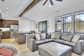Open floor plan living room, dining room, kitchen