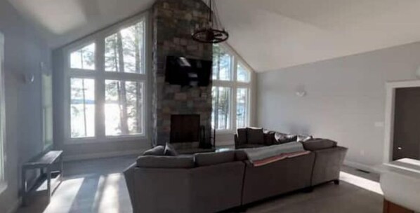 Main living room looking out at the lake