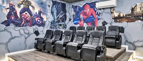 •	"Experience cinema like never before in our Marvel movie theater. Surround yourself with heroes and epic tales, enjoying state-of-the-art sound and comfort. Perfect for fans and families!" •	"Immerse yourself in the Marvel Universe without leaving the ho