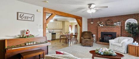 Large comfy living room with smart TV.