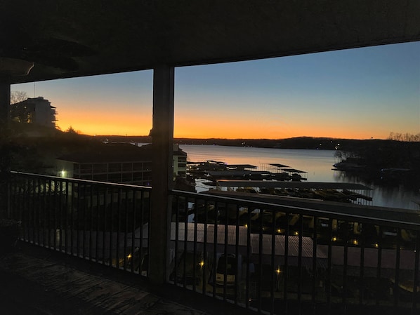 Enjoy the beautiful sunrise over the lake from our patio