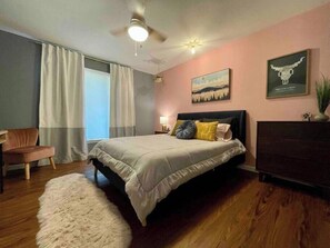 Guest Bedroom #1 with desk and 43-inch Fire TV