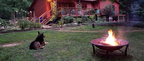 A view to the house from the shed deck hangout