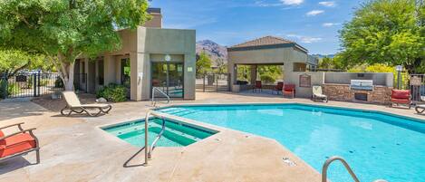 Heated Pool #2 with Spa with Grill, Firepit, and plenty of setting for everyone!