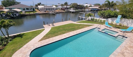 Pool and canal view from balcony.