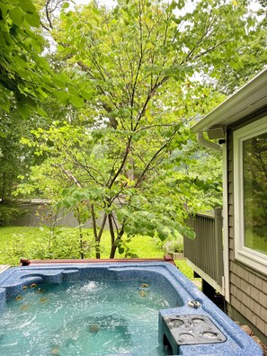 A year-round hot tub is ready to be enjoyed.