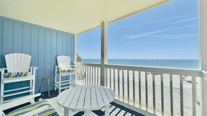 Balcony overlooking the beach.