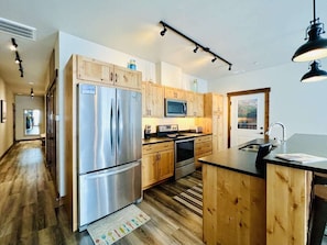 Kitchen with stainless steel appliances