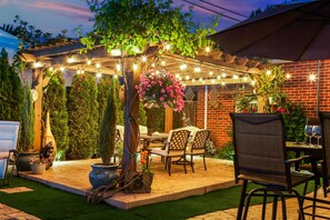 Grill then dinner under the pergola. Smell the jasmine, if the time is right. 