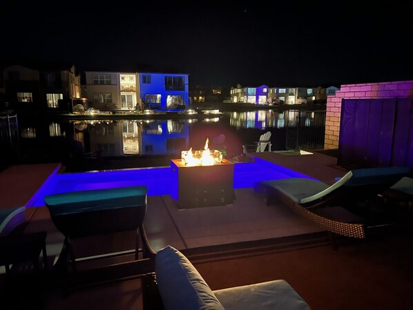 Serene night view of the lake from backyard of the house