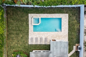  this photo shows the pool without the pool fence to show the size of the pool and spa clearly. Pool fence must remain up when renting this home as per state regulations.