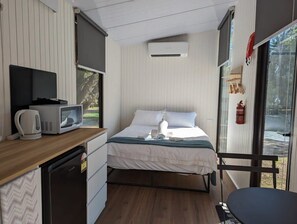 Inside, bed, kitchenette, lounge