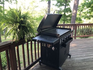 New  gas grill for cookouts.