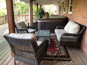 Cozy conversation area on covered deck.