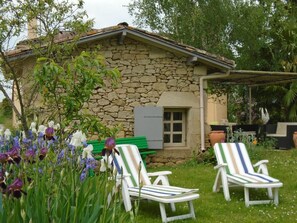 Jardin avec transats