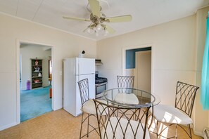 Dining Area & Kitchen | 1st-Floor Unit | Keurig | Dishware & Flatware