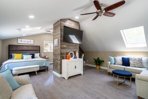 The inviting bedroom, living and office wing of the apartment