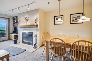 Wood burning fireplace to enjoy during the cold days or to add ambiance while having dinner.  Dining room table seats 6 comfortably