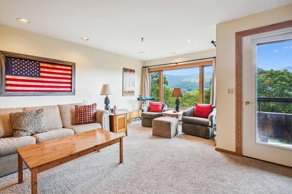Bright and spacious living room.  Great views from your living room