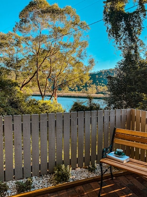 Enjoy river views from the courtyard