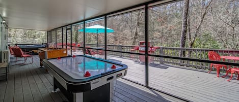 Air Hockey Table on Screen Back Porch